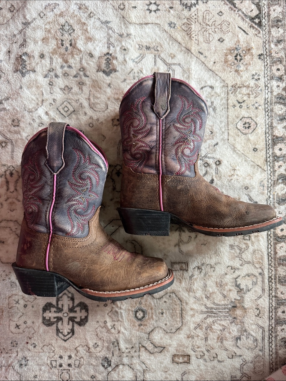 Kids Brown and Pink Western Cowboy Boots - Brand: